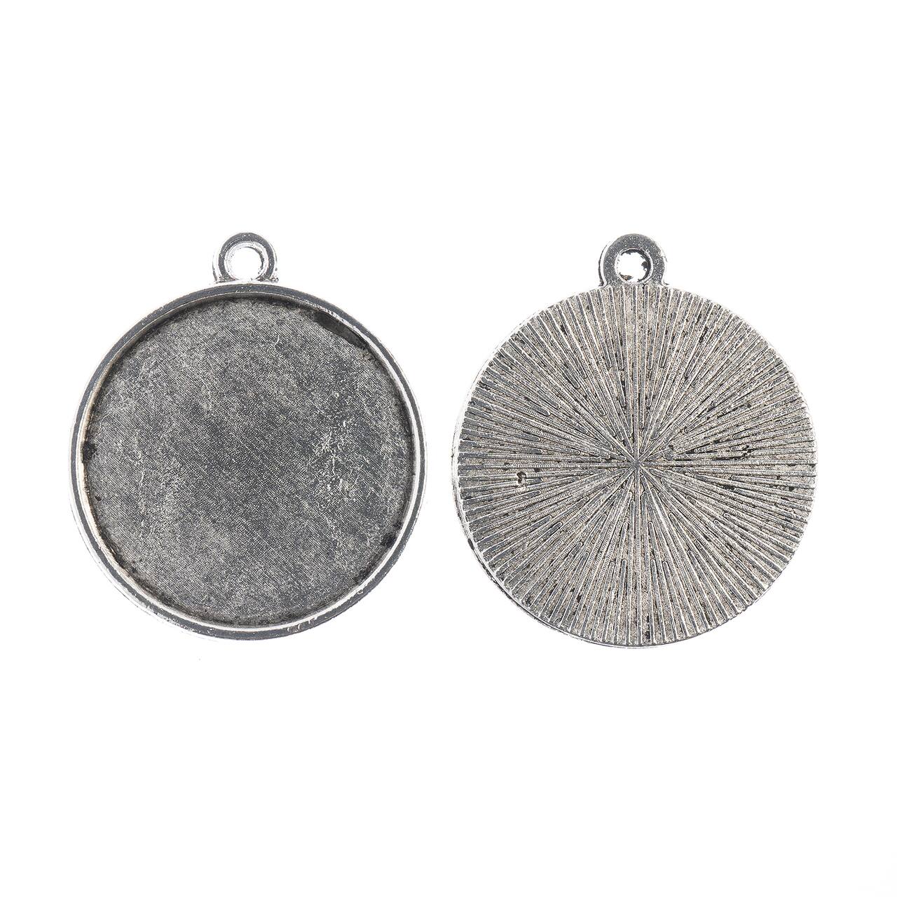 John Bead 22mm Antique Silver Round Pendant Frames, 4ct.